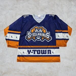Youngstown Steelhouse Jersey Mens Large Navy Blue Athletic Knit 90s Hockey VTG